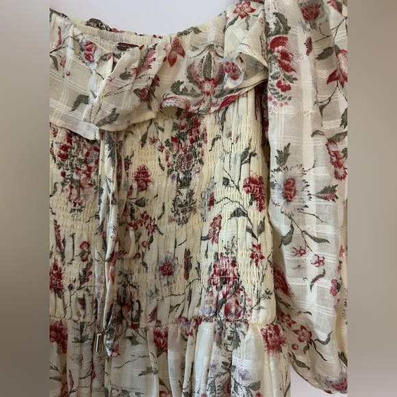 Free People maxi dress, large, cream color with red flowers, short sleeves - Picture 4 of 12